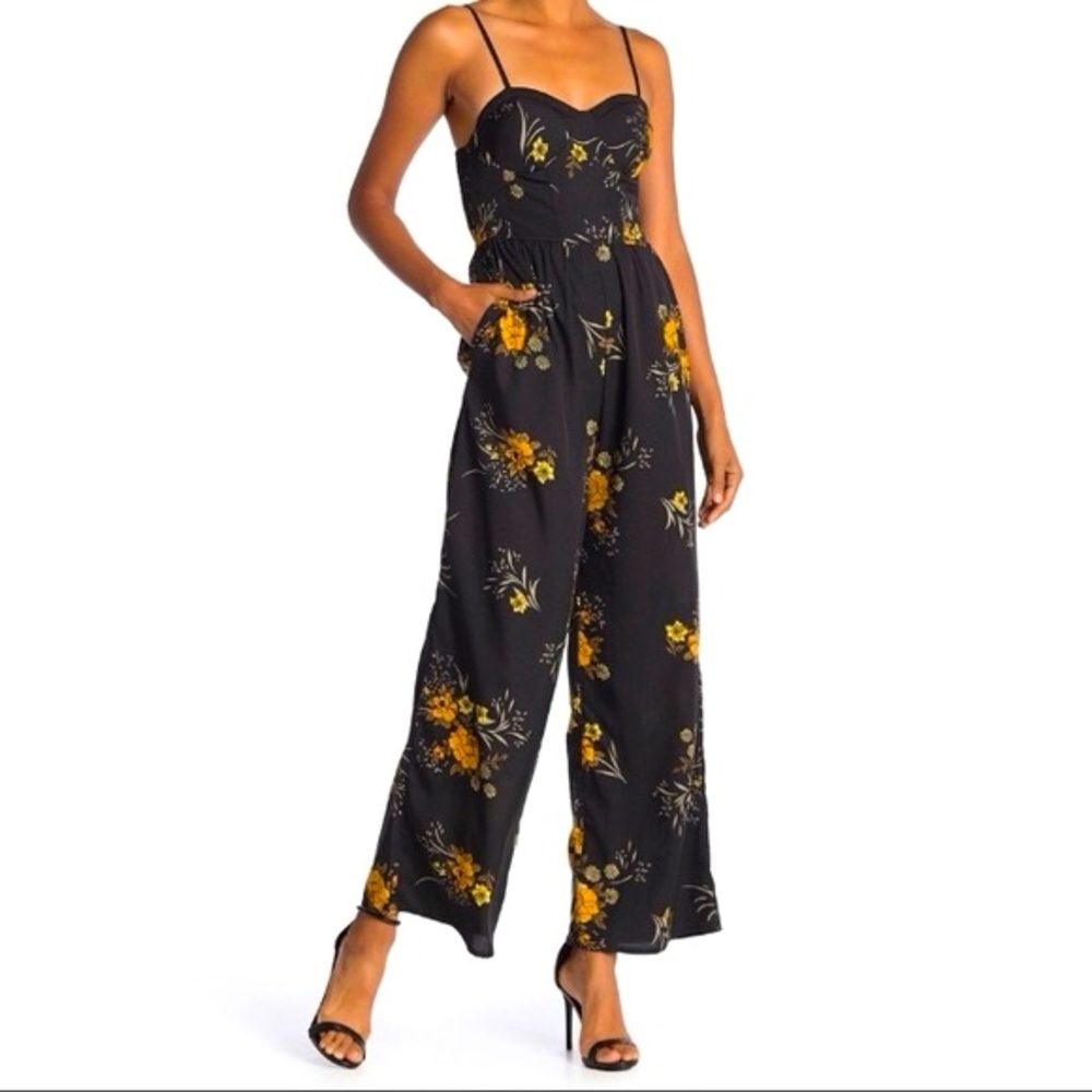 Band of Gypsies Black Floral Sleeveless Wide Leg Jumpsuit
